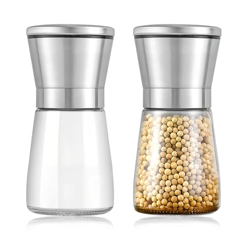 Molinillo Sal Y Pimienta 2 Piezas Molinillo Pimienta Transparente, Molinillo De Especias Manual, Con Mecanismo Regulable De Cerámica, Adecuado Para Sal Marina Gruesa, Grano De Pimienta, 180ml*2