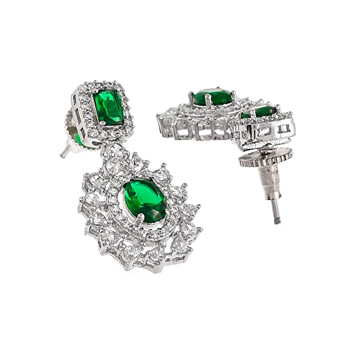 Voylla Green & CZ Brass Plated Jewellery Set