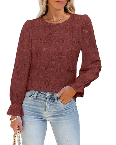 LUXVEER Women's Eyelet Tops Long Sleeve Blouses...