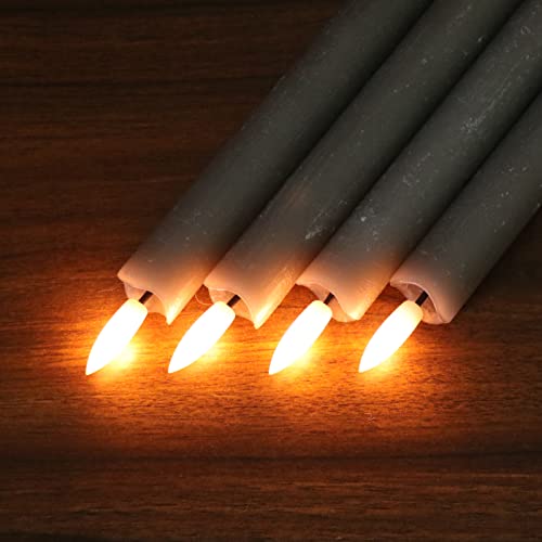 Image of GenSwin Flameless Grey Taper Candles Flickering with 10-Key Remote, Battery Operated Led Warm 3D Wick Light Window Candles Real Wax Pack of 6, Christmas Home Wedding Decor(0.78 X 9.64 Inch)