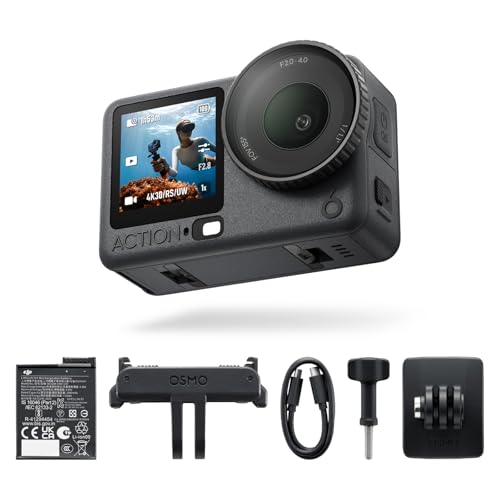 DJI Bundle Standard Osmo Action 6, caméra d’Action sous-Marine avec capteur carré 1/1,1″, Stockage de 50 Go, Ouverture Variable de f/2,0 à f/4,0, résistante au Froid, Batterie de 4 h, 8K