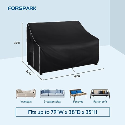 FORSPARK Patio Furniture Sofa Covers 79W x 38D x 35H 3-Seater inch Outdoor Waterproof Couch Loveseat Bench Cover, Black by FORSPARK - Image 2