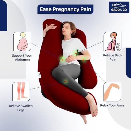 Image of GADDA CO Pregnancy Pillows for Sleeping J-Shape Full Body Pillow and Maternity Support - for Back, HIPS, Legs, Belly for Pregnant Women with Removable Washable Velvet Cover (Maroon)