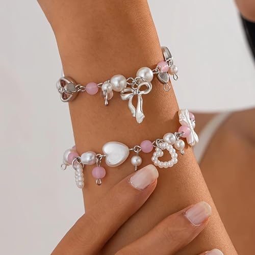 Generic SNOWY SHOP 2 Pcs Pink Beaded Bracelet Set - Image 4