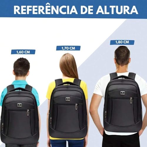 Mochila Unissex Moderna e Funcional, Alça Reforçada, Desenho do Tecido Liso Preto Linha Premium