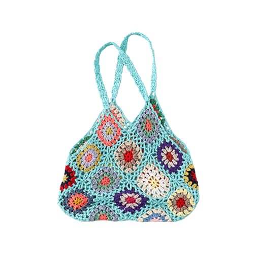 Bolso de mujer de estilo étnico hecho a mano con correa de hombro industrial resistente, ideal para el día a día. Bolsos de hombro para mujer amarillos, azul celeste, 33*1*27