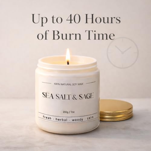 Sea Salt & Sage Candle - Summer Scented Soy Candles for Home - Coastal Decor for Beach Lovers, 7oz Soy Wax, 40 Hour Burn Time, Beach, Living Room, Bathroom - Image 6