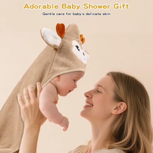 Image of VZZNN 6 Pack Baby Hooded Bath Towels, Premium Ultra Soft Absorbent Coral Fleece Bath Towel Set for Newborns, Infants, Toddlers, and Kids, 31.5 X 31.5 Inch Hooded Towel for Boys and Girls