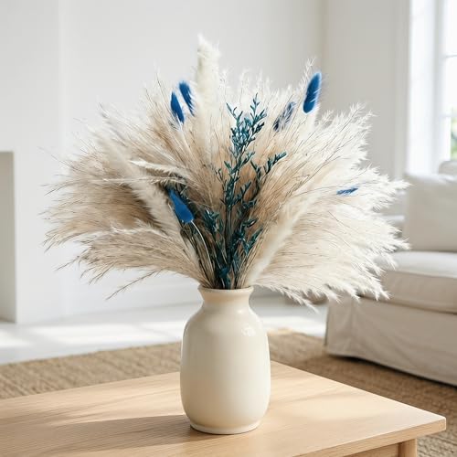Ramo de Pasto Pampas Seco Azul 17" Boho Decoración miniatura 1