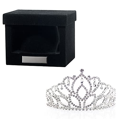 Andersons Mirabella Tiara and Velvet Presentation Box Set 2.875 silver rhinestone crown for Prom Queen pageants weddings quinceaeras birthdays Sweet 16 homecoming parties and events