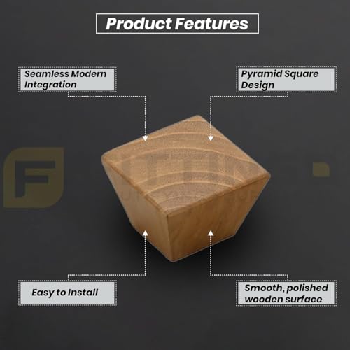 Image of 10 Pieces Solid Teak Wood Square Drawer Knob| Wooden Cabinet & Wardrobe Door Handle | Natural Finish Geometric Furniture Knob for Cupboard, Kitchen Drawer & Dresser Hardware - 1.5 Inch