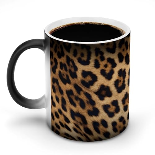 NWTRK Tasse à café magique en céramique de 325 ml - Sensible à la chaleur - Changement de couleur - Imprimé léopard rugueux - Pour homme et femme