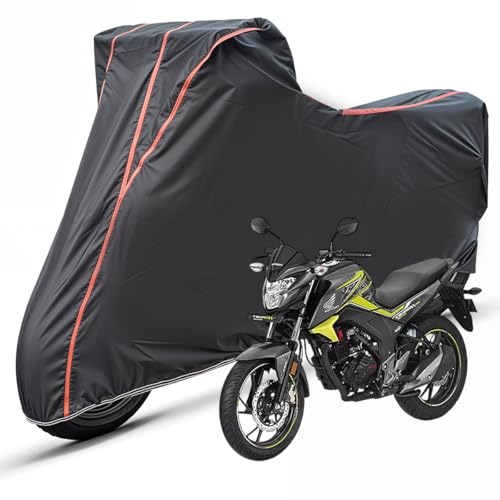 Image of Two Wheelers Bike Body Cover Compatible for Honda CB Hornet 160R, UV Resistant, Dustproof, Triple Stitched, Elastic Bottom, Red Piping Motorcycle Cover (Black, Pack of 1)