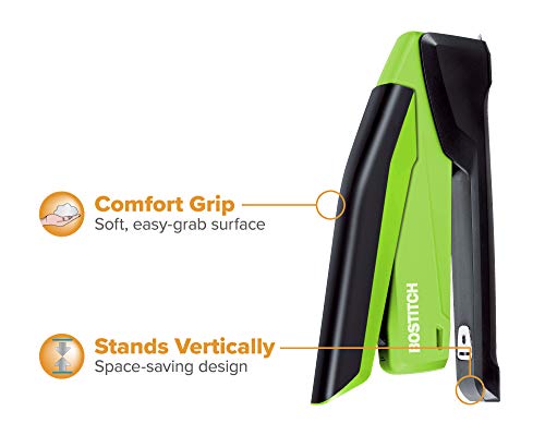 Bostitch Office Inpower Spring-Powered Desktop Stapler, 20 Sheet Capacity, One Finger Stapling, Includes 210 Staples, Jam Free, Opens For Tacking, Green #TOP6