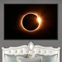 Framed Canvas Wall Art Solar Eclipse Aerial Astronomy & Space Expressive Global Moon Multicolor Photography Realism Warm - 16x24 inches