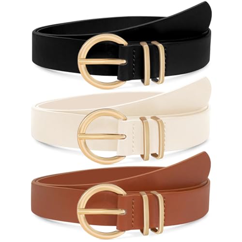 3 Pack Women's Leather Belts Jeans Dresses Pants Fashion Ladies Gold Buckle Casual Soft Waist Gift