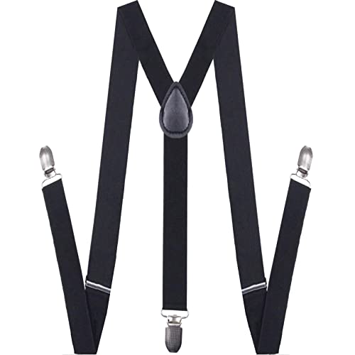 Guchol Black Suspenders For Mens With Strong Metal Clips Adjustable Elastic Y Style Leather Heavy Pants Suspender For Wedding&Party (Black) #TOP5