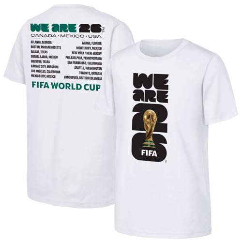 FIFA World Cup 2026 Kids 8-20 Official Logo Host City T-Shirt (US Numeric 10 12 Regular White)