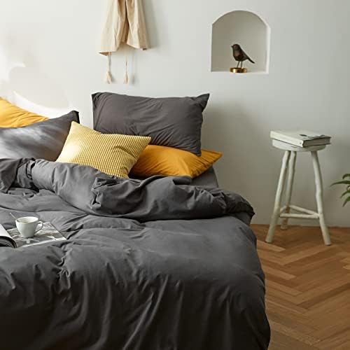 OTOB Jersey Duvet Cover Cotton Kids Boys Girls 1 Jersey Comforter Cover and 2 Pillowcases Ultra Soft 3 Piece Aesthetic Boho Bedding Set Simple Japanese Jersey Knit Duvet Cover Set Dark Grey,Twin