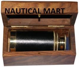6" Leather Brass PULLOUT Telescope with Wooden Box WRAP Telescope Functional Telescope Nautical
