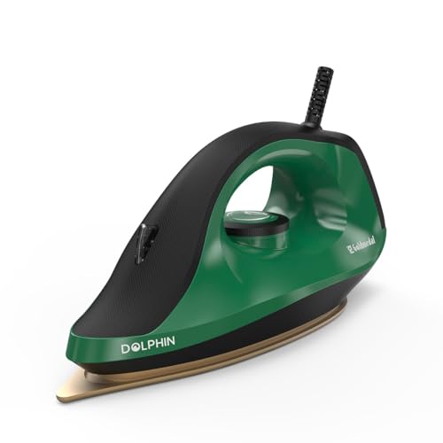 Image of Goldmedal Dolphin 1100W Dry Iron| Non-stick Weilburger Premium Coated Soleplate | iron for clothes | 5 Fabric Setting| Broad Base for Hot zone Protection | Shock-Proof Body (Green- Black)