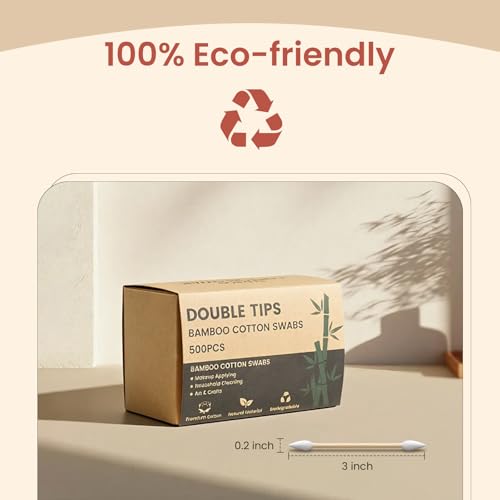 Image of Pointed Cotton Swabs 600 Count with Paper Box, Double Precision Tips with Bamboo Sticks, Pointy Cotton Buds for Makeup Nail Care and Crafts