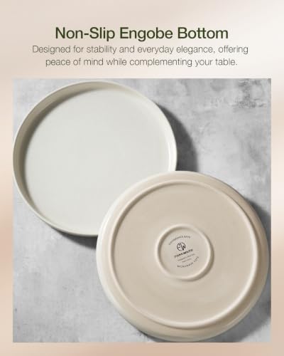 Image of Famiware Milkyway Stoneware Dinnerware Sets with Mugs, Service for 6 (24 Pieces), Reactive Glaze Plates and Bowls Sets, Microwave and Dishwasher Safe Dishes Set, Matte Beige White