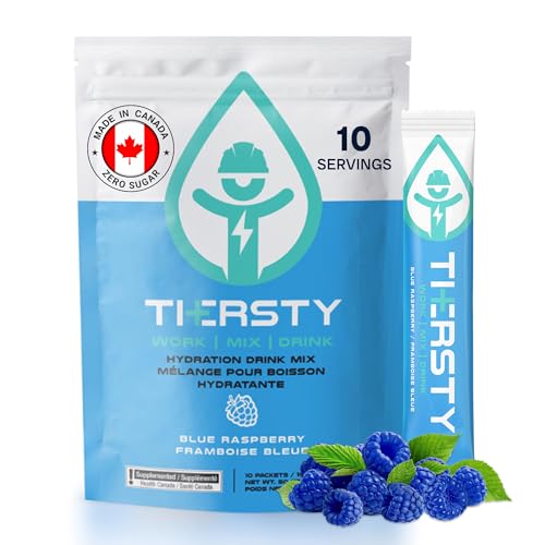 Thersty Electrolyte Powder, ZERO Sugar Electrolyte Packets Designed for Rapid Hydration. All Natural Ingredients and Trusted by the World’s most Demanding Industries, 10 Servings - Blue Raspberry