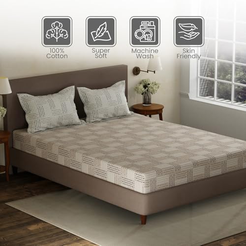 Image of Layers 100% Cotton Double Size Bedsheet Set | Grey Geometric Print | 120 TC Forever Collection | Soft & Breathable | Washable Bedsheet with 2 Pillow Covers | All Season