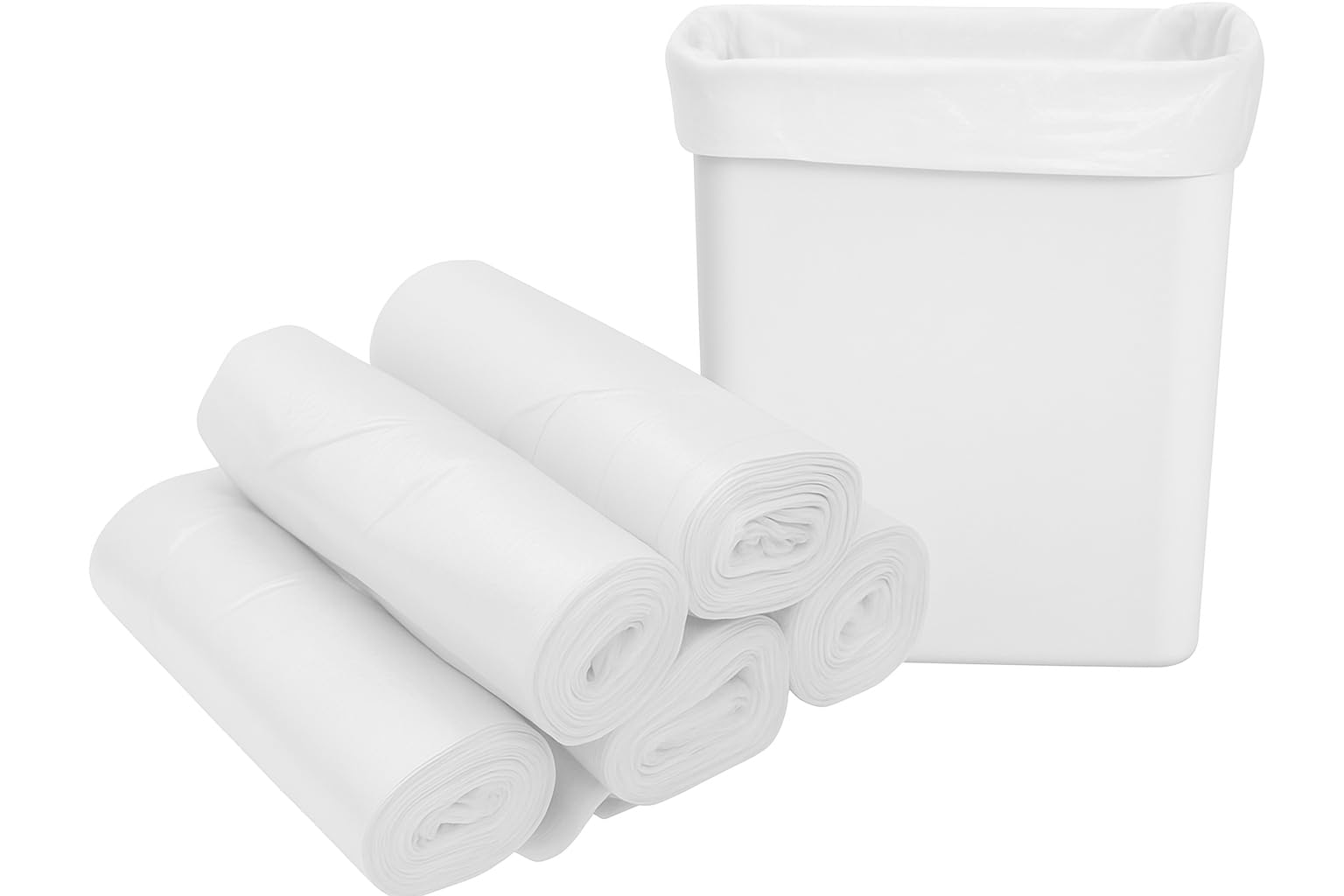 Bolsa de basura blanca 50 l | 100 bolsas de basura de 50 litros (2 rollos de 50 bolsas blancas) | Resistente (14 µ) e impermeable | Papeleras Oficinas – Cocina | Cierre de lazo para atar |