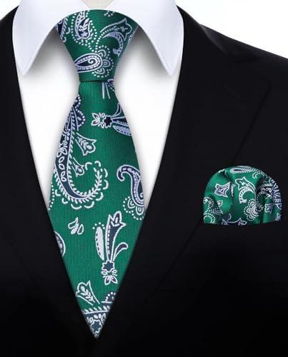 Image of HISDERN Ties for Men Paisley Floral Tie Handkerchief Classic Woven Business Formal Necktie and Pocket Square Set Wedding