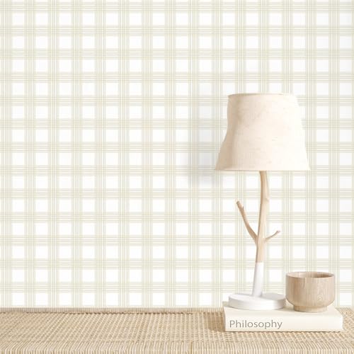 Rugreat Beige Plaid Wallpaper Peel and Stick Gingham 78.8inL17.3inW