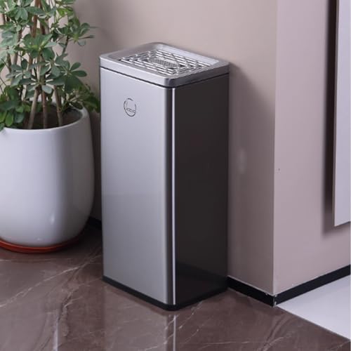 Cendrier Poteau en Acier Inoxydable, Avec Couvercle Et Fond Antidérapant, Dispositif de Collecte Des Mégots sur Pied, Pour Patio Hôtels Cafés Bureaux(Silver,31 * 24 * 75cm/12 * 9 * 29in)