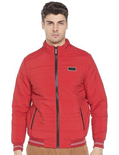 Image of Qube By Fort Collins Men's Nylon Standard Length Regular Fit Quilted Bomber Jacket with Detachable Hood - Winter Warm, Insulated Lining, Ribbed Cuffs, and Stylish Design