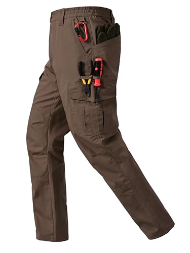 CNBQDD Work Pants for Men Durable Ripstop Water Resistant Construction Pants Cargo Hiking Tactical Pants with 7 Pockets Brown 36Wx34L