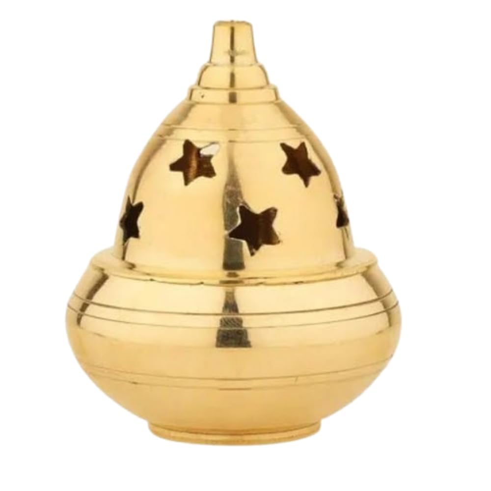 Home Trends India Brass Apple Shape Akhand Jyoti Diya | Covered Traditional Oil Lamp with Star Holes for Pooja, Home Temple, Diwali, and Festive Celebrations | Puja Diya for Decor & Gifts (Pack of 1)-image-11