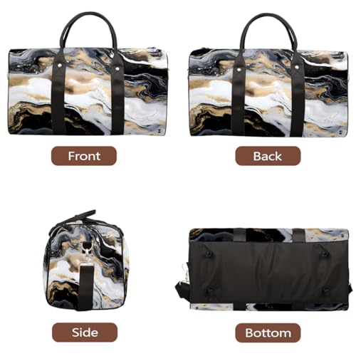 Black Golden Marble Pattern Travel Duffel Bag Sports Tote Gym Bag Waterproof Tear-Resistant Carry On Overnight Bag Foldable Weekender Bag for Gym Travel Getaway Beach Sports3
