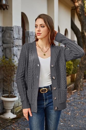 Image of Womens Cardigan Sweaters Cable Knit Sweater 2026 Fall Winter Chunky Open Front Button Down Coats with Pockets