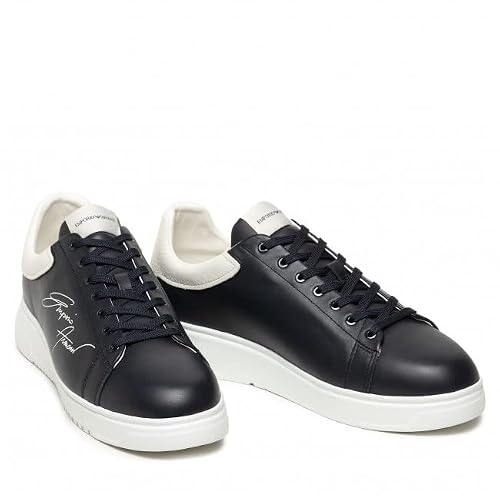 Emporio Armani Men's Dark Blue Leather Sneakers, Blue, 11 Us #TOP2