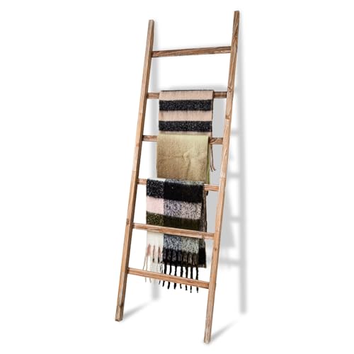 RANXFLOAT 6-Tier Blanket Ladder Wooden, Blanket Quilt Towel Holder Rack