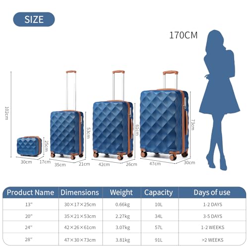 British Traveller Valise Moyenne 61x42x26cm Valise Soute 57l Valise Rigide Ultra Legere Valise De Voyage Avec Roulettes 4x360 Degres Et Serrure Tsa Marinebrun