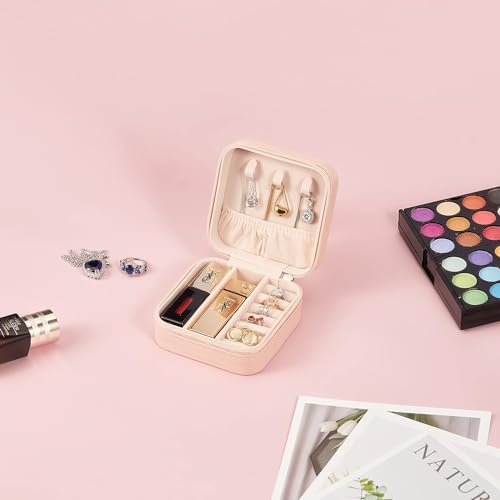 Image of Ballotte Ckps Jewellery Organiser Pu Leather Zipper Portable Storage Box Case With Dividers Container For Rings, Earrings, Necklace Home Organizer, Pink