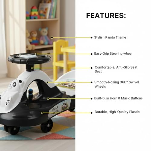 Image of Panda-Theme Gravity Rider, Black and White Tricycle, Kids Ride-On Toy, Toddler Balance Bike with Animal Design
