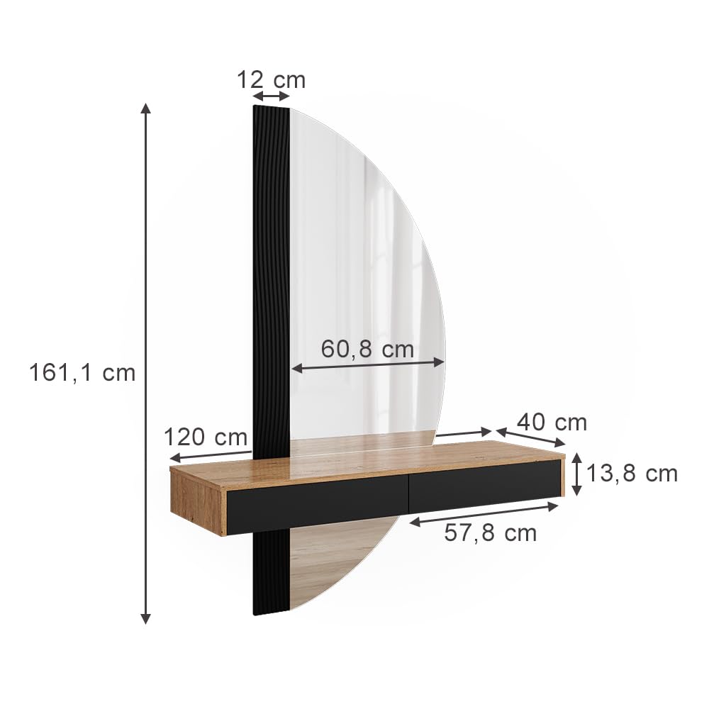Vicco Schminktisch Melisa, Schwarz, 120 cm mit 2 Schubladen, Flexible Höhe möglich, perfekt auf individuelle Bedürfnisse einstellbar