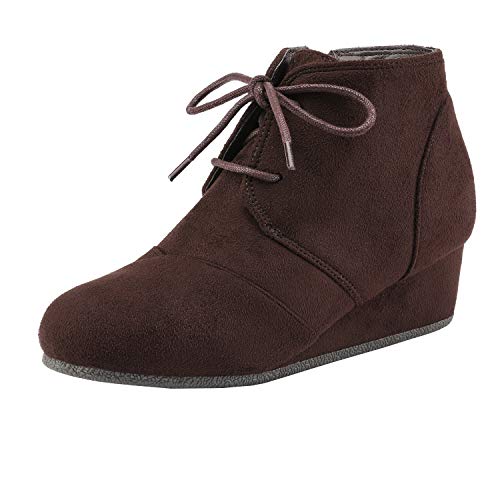 DREAM PAIRS Girls Low Wedge Heel Booties Side Zipper Ankle Boots Toddler/Little Kid/Big Kid 11 Little Kid Taupe