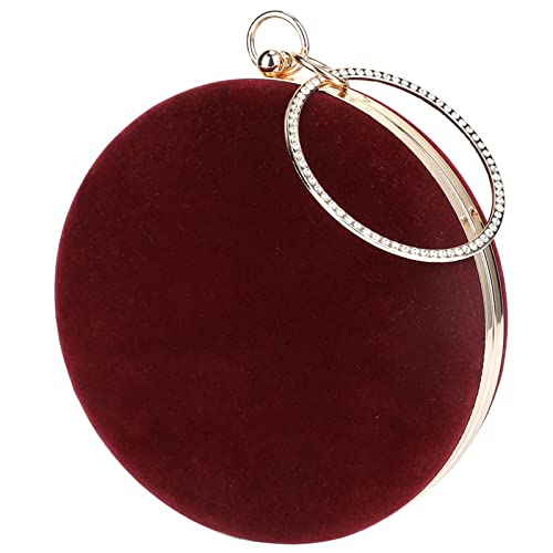Selighting Round Velvet Clutch Purses For Women Evening Bags Formal Wedding Purse Prom Cocktail Party Clutch Hand Bag Burgundy #TOP6
