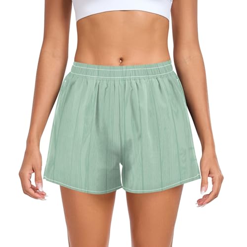 EtherSpher Striped Green Wood Texture Vintage Womens Athletic Shorts Loose&Comfy Teens Soccer Shorts for Travel Volleyball Running Cycling ropa Deportiva para Mujer L