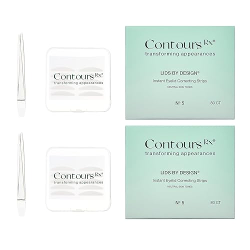 Contours Rx Lids by Design Eyelid Lift Strips with Travel Case and Tweezers, Invisible Eyelid Tape for Hooded Eyes
