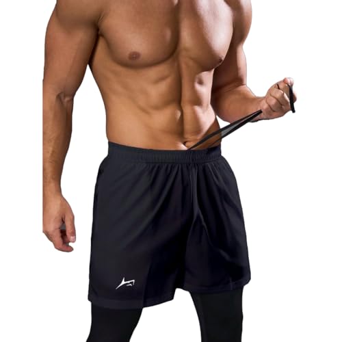 Image of PROSHARX 2 in 1 Active Dual Pants | Men's 2 in 1 Running Pants, Gym Workout Compression Pants for Men Training Athletic Pants