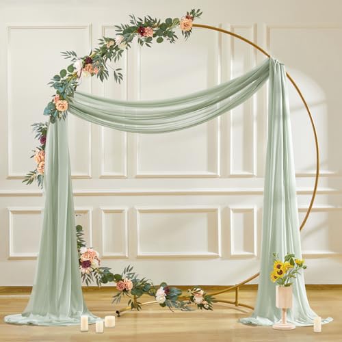 Image of 30 inch x 20Ft Wedding Arch Draping Fabric, 1 Panel Sage Green Sheer Curtain Drapes Extra Wide & Long Backdrop Curtains for Wedding Arch Ceremony Birthday Party Decorations
